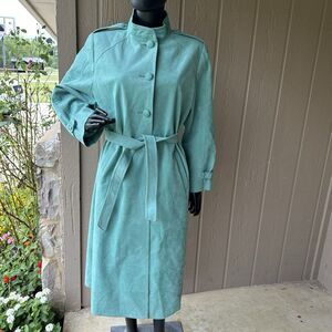 Vintage Henry White Dublin‎ Coat Womens Size Large Suede Green Swing Long